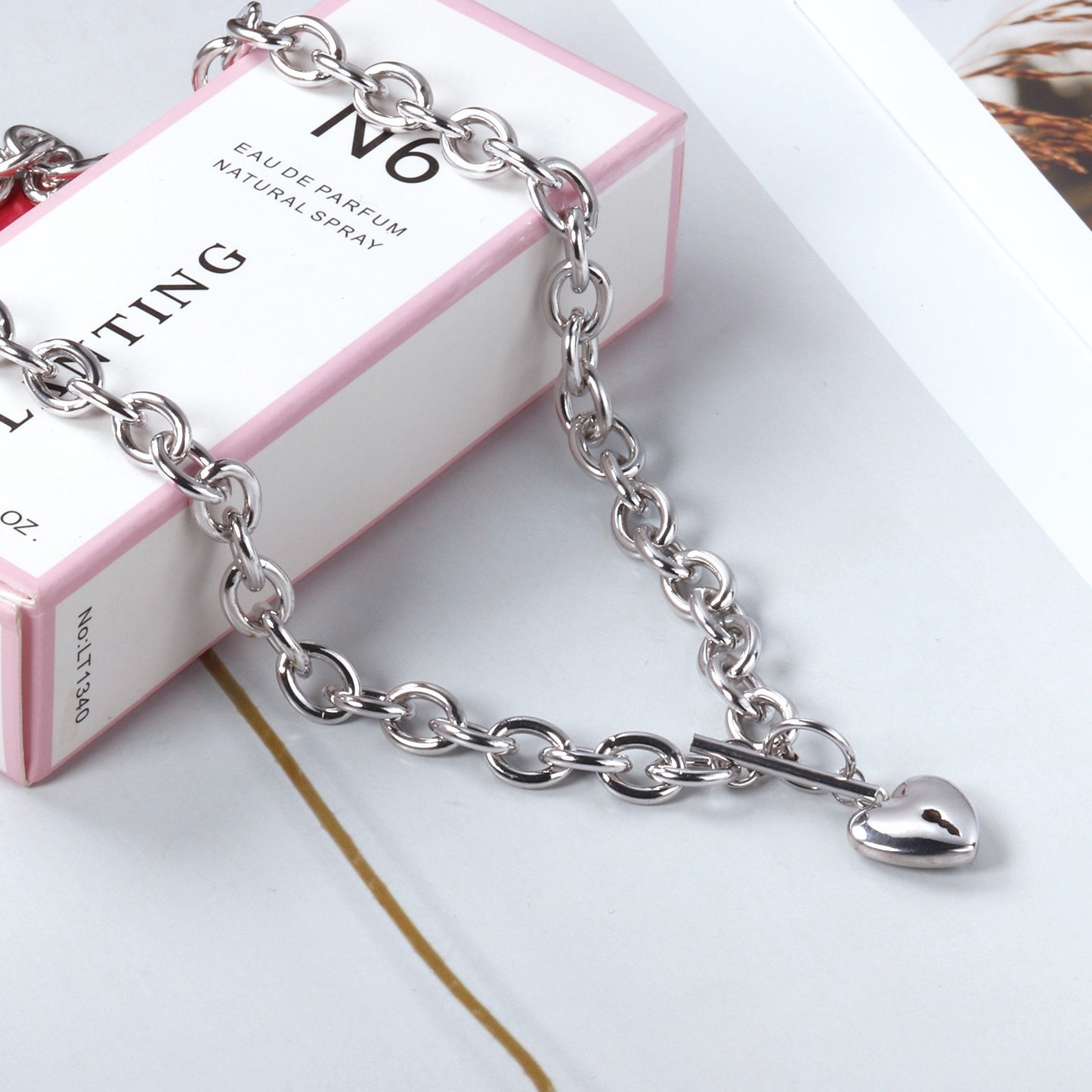 Heartlock – Chunky Chain Necklace with Puffy Heart Pendant