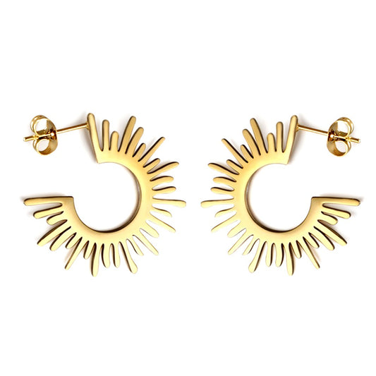 Solar Flare – Gold Sunburst Hoop Earrings