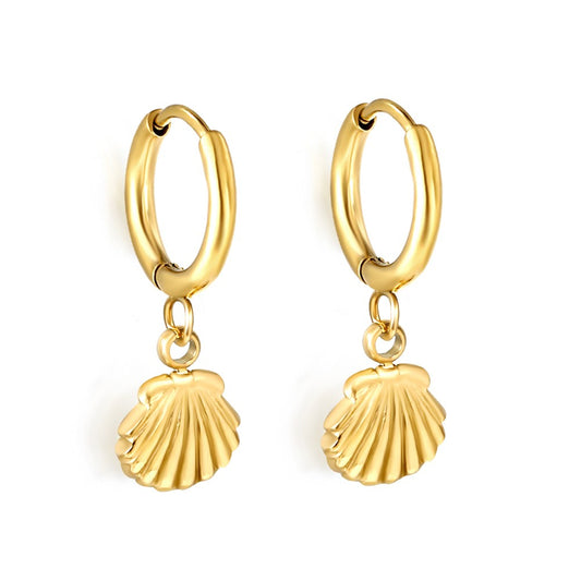 Shell Daze – Gold Seashell Drop Huggie Earrings