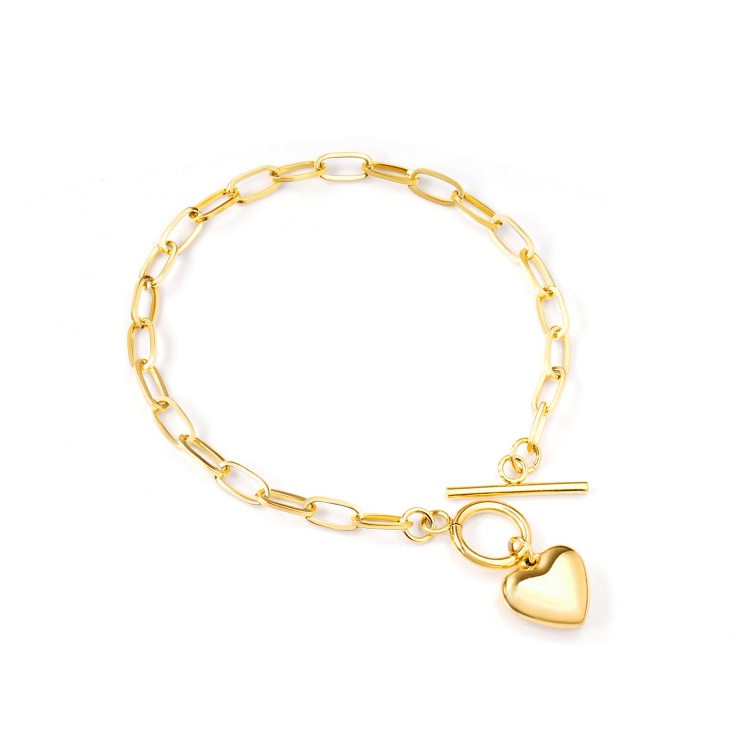 Heartlock Bracelet – Gold &amp; Silver Puffy Heart Chain