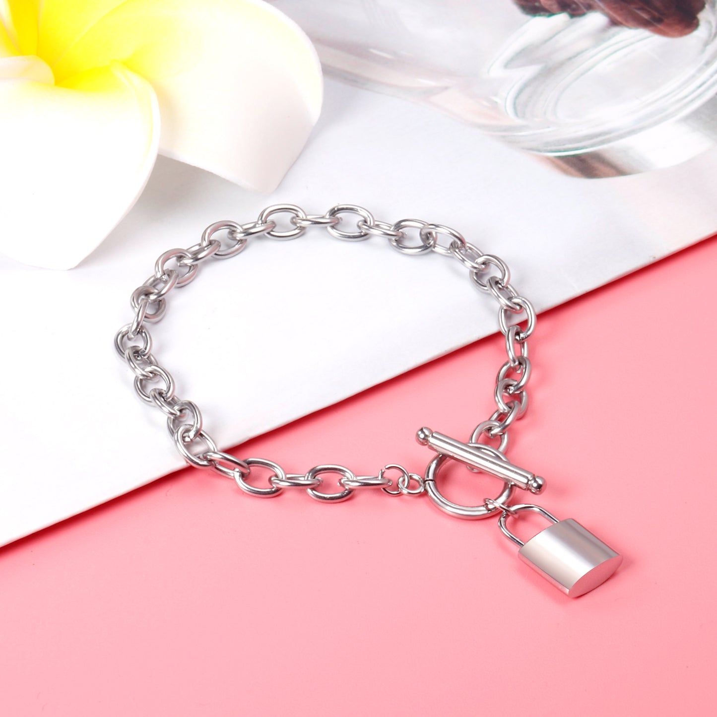 Lock Drop Bracelet – Chunky Toggle Chain with Padlock Charm