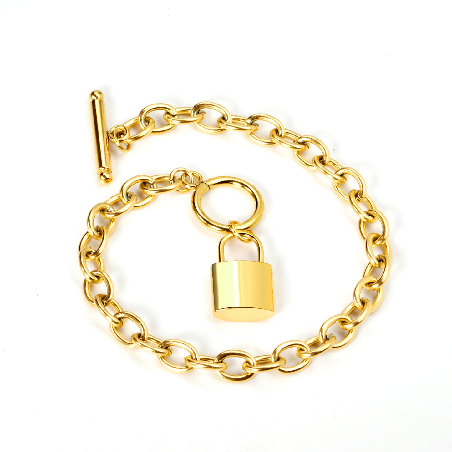 Lock Drop Bracelet – Chunky Toggle Chain with Padlock Charm