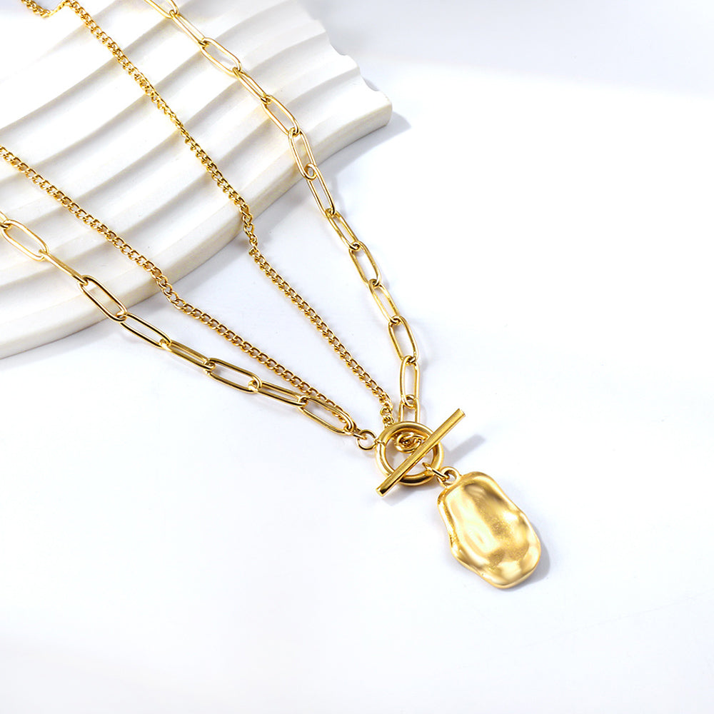 Sculpted Duo – Layered Toggle Necklace (Gold & Silver)
