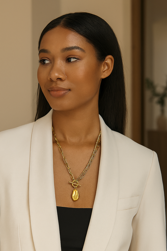 Sculpted Duo – Layered Toggle Necklace (Gold & Silver)