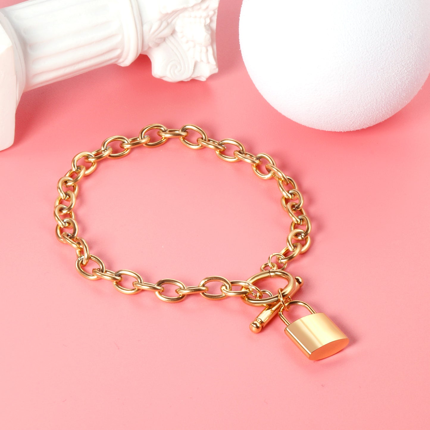 Lock Drop Bracelet – Chunky Toggle Chain with Padlock Charm
