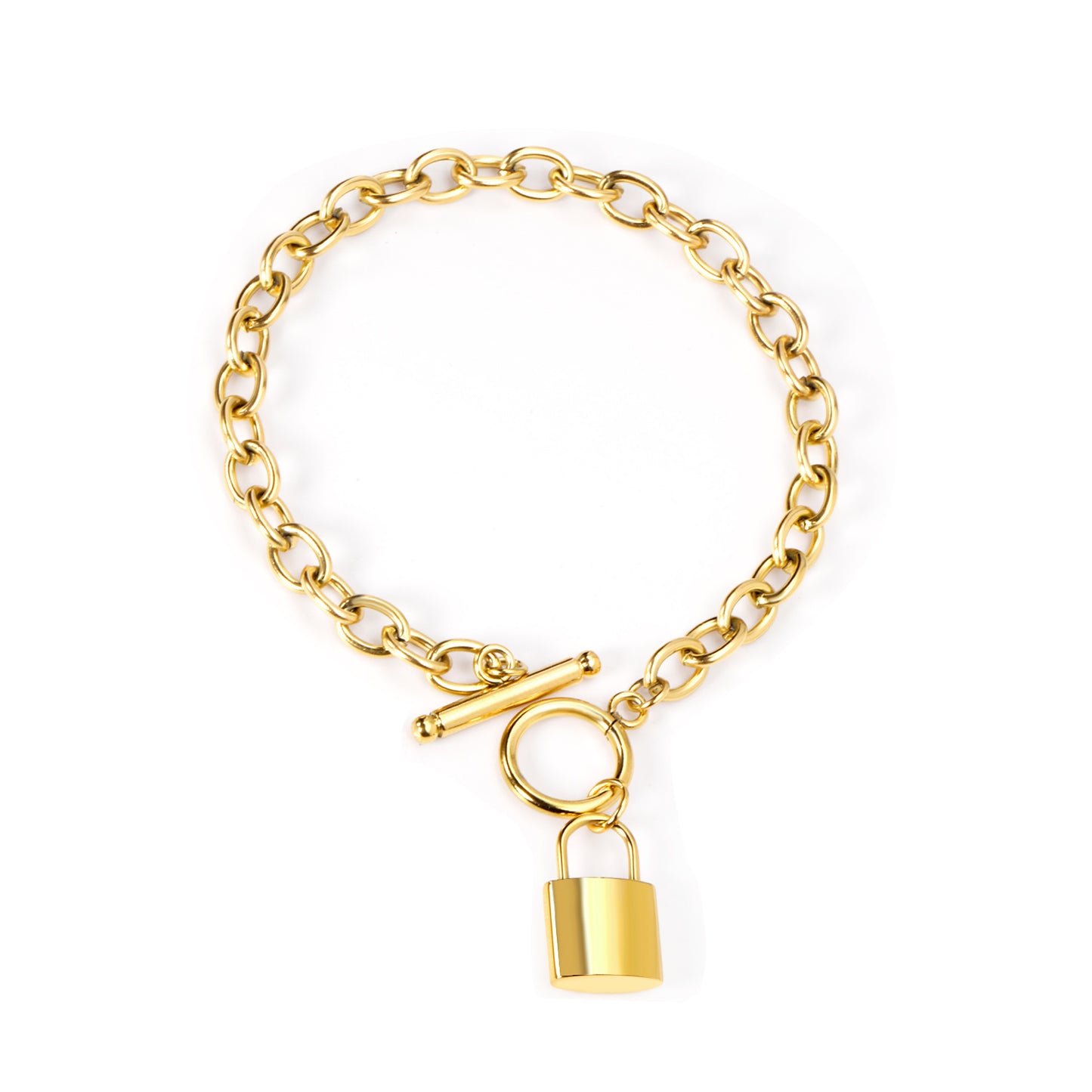 Lock Drop Bracelet – Chunky Toggle Chain with Padlock Charm