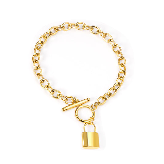 Lock Drop Bracelet – Chunky Toggle Chain with Padlock Charm