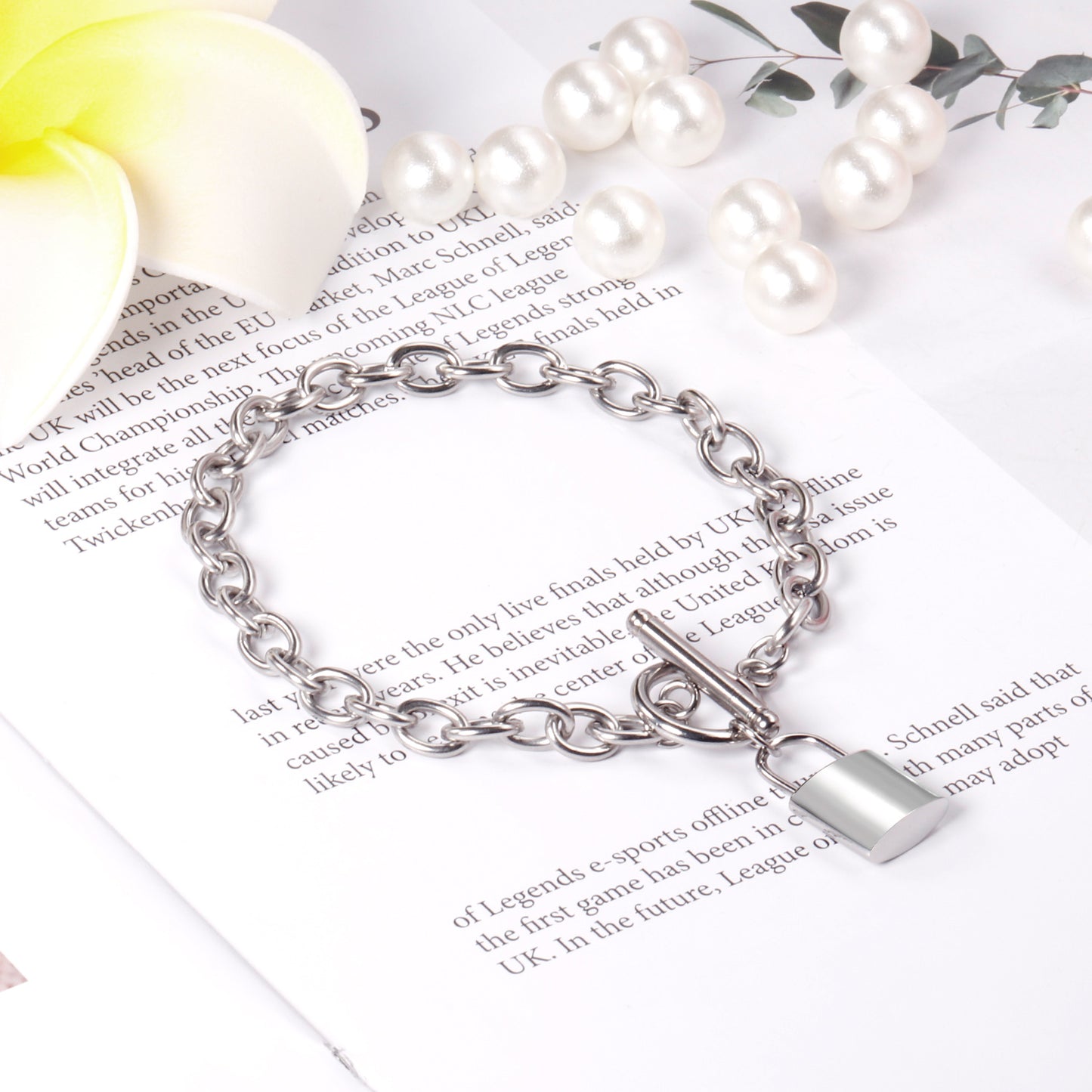 Lock Drop Bracelet – Chunky Toggle Chain with Padlock Charm